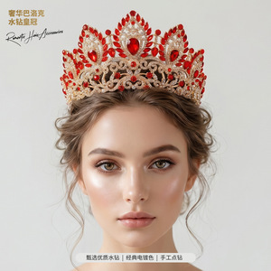 Tiara de Lujo Chapada en Oro con Rubíes para Mujer, Corona Nupcial, Tocado para Concurso de Belleza - Product Image 3