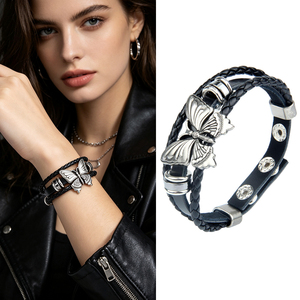Pulsera de cuero multicapa estilo casual hecha a mano mariposa con cuentas ajustable para comodidad para regalo aniversario ortodoxo - Product Image 1