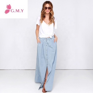 Fantastica Gonna Lunga in Denim a Vita Alta e Svasata, Motivo Uniforme, Casual con Bottoni, Traspirante, Taglie Forti per Adulti, Vendita all'Ingrosso - Product Image 2