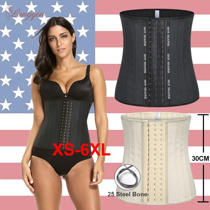 LANGQIN Sweat Corset Sauna Belts Trimmers Slimming Shaper Plus Size Latex 25 Steel Bone Women Waist Trainer United States Stock