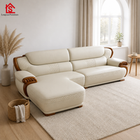 Europäisches Modernes Sofa im Chinesischen Stil aus Hochwertigem Massivholz mit Oberster Schicht aus Schwarzem Gold-Rindsleder für Wohnzimmer und Villa