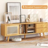 Table console en bambou moderne avec porte en rotin PE et 2 tiroirs pour téléviseurs jusqu'à 65 pouces dans la maison salon chambre salle à manger