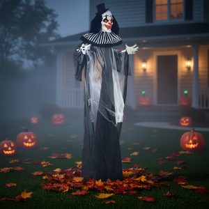 Décoration d'Halloween gonflable classique pour extérieur, clown rayé noir et blanc, pour décorations de jardin - Product Image 2