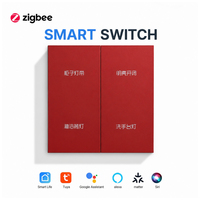 Interrupteur intelligent Zigbee rouge en aluminium aviation avec panneau imitation bois, 1/2/3/4/6 gangs, sans fil neutre, automatisation domestique intelligente IP20 pour