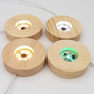 LED <strong>Night</strong> Light with Wooden <strong>Stand</strong> 6cm 8cm 10cm Warm Light <strong>Colorful</strong> RGB Square Round Wooden LED Base for Home Art Display - Product Image 2