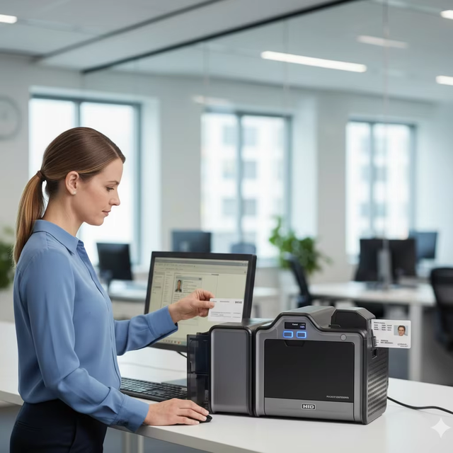 FARGO HDP5000e Retransfer ID Card Printer 600 Dpi High Resolution Secure PVC USB/Wireless 3-Year Warranty Office Bank Government