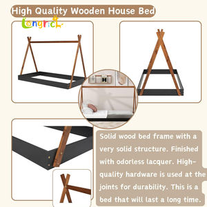Cadre de lit en bois Montessori Style Twin Size Noir Marron Pas de boîte à ressort nécessaire pour les enfants garçons filles adolescents pour le salon - Product Image 4