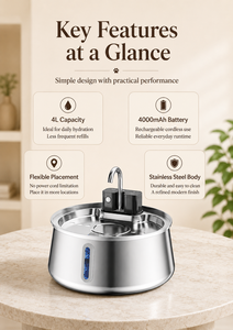 Stainless Steel Automatic Pet Water Fountain With Filter System For <b>Cats</b> Indoor Use Rounded Modern Design 4L Capacity - Product Image 3
