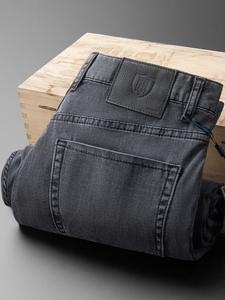 Nouveau jean léger en coton élastique pour homme, coupe droite, bleu foncé, polyvalent, délavé, décontracté et doux – Collection Printemps-Été - Product Image 6