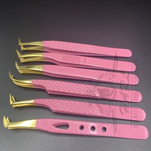 Juego de pinzas para pestañas con logotipo personalizado, puntas doradas y rosas para bebé, pinzas para extensión de pestañas de fibra de acero inoxidable - Product Image 3