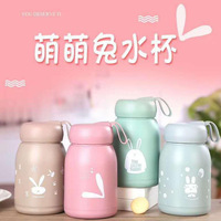 Mug en verre à double paroi isotherme, écologique, à thème lapin, avec couvercle, design moderne et minimaliste, idéal pour les cadeaux promotionnels