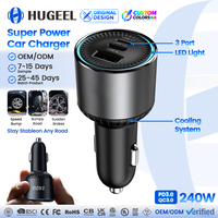 Chargeur de voiture HUGEEL Premium 240W 12-24V, charge rapide, design compact portable avec lumière LED pour téléphone, tablette, ordinateur portable, chargeurs de voiture