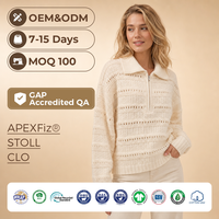 Pull personnalisé pour femme en tricot ajouré avec fermeture éclair 1/4, col rond en laine et viscose