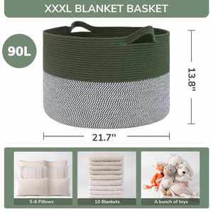 Large Laundry <b>Basket</b> Nursery Hamper 90L Cotton Rope <b>Woven</b> <b>Basket</b> for Blankets Toys Clothes - Product Image 3