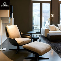 Fauteuil d'appoint pivotant moderne avec repose-pieds, coque en contreplaqué, coussin en tissu, base étoile chromée, chaise de salon de détente pour villa