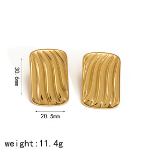 Geometric Square Striped Stainless Steel <b>Stud</b> Earrings 18k Gold <b>Silver</b> Color For Women Fashion Jewelry - Product Image 4