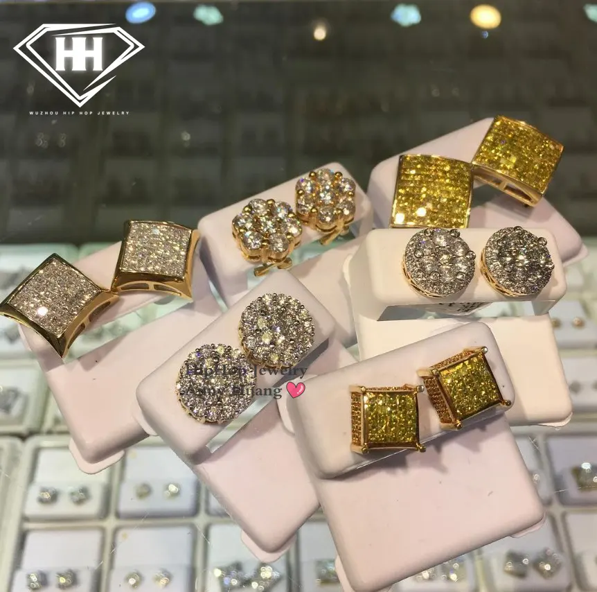 Joyería de lujo Sólido 10K 14K oro VVS moissanite pendientes de diamantes hombres clásico tornillo atrás moissanite Stud pendientes GRA