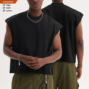 Débardeur de sport et fitness personnalisé à bords bruts, sans manches, coupe oversize, style streetwear, court et carré, en molleton bouclette pour <span class=keywords><strong>homme</strong></span> - Product Image 1