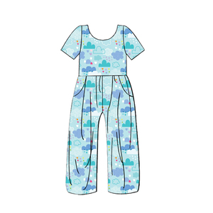 Mono de Seda Láctea Estampado para Niños, Manga Corta, Cuello Redondo, Bolsillo, Romper Holgado para Bebés, Estampado Personalizado, Traje de Una Pieza para Niños - Product Image 4