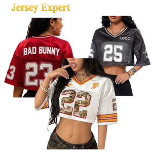 Custom <strong>Mesh</strong> Cropped Football Jerseys 3/4 Sleeve Drop Shoulder V Neck Boxy Jersey Design Women's Oversized Y2K <strong>Crop</strong> <strong>Top</strong> - Product Image 1