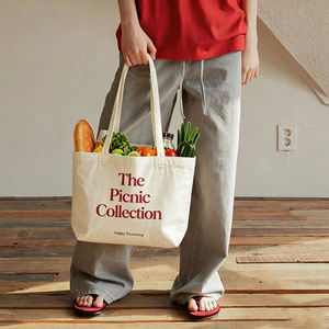 Factory Wholesale Recycled White Stone Coffee <b>Canvas</b> Tote Bag <b>Large</b> Size Shoulder Handle Shopping Bag Letter Print Daily Use - Product Image 1