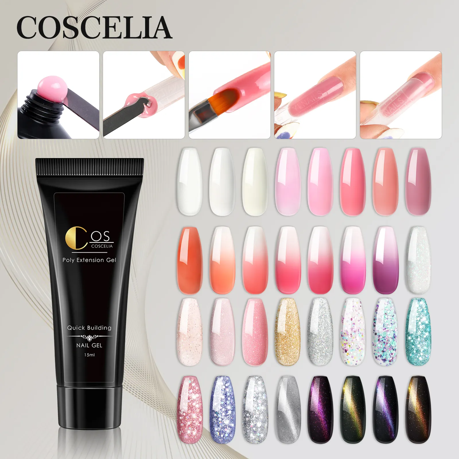 2022 Professinal Free Sample Nail Extension Acrylic Gel Glitter Color Custom Logo OEM Poly Gel Soak off Fast Drying