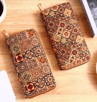 WS05 Bohemia Dompet Wanita Panjang Vintage Motif Bunga PU Dompet Tempat Kartu Perjalanan