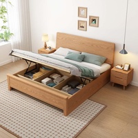 Lit plateforme moderne en chêne massif - Chêne rouge avec tête de lit, taille Queen/King, lit de rangement pour chambres à coucher et projets hôteliers