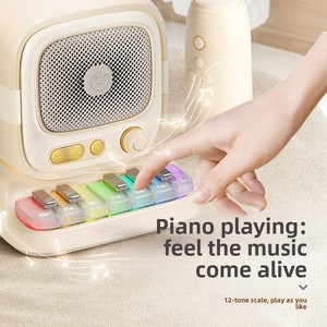 Mini Piano Karaoké Tout-<span class=keywords><strong>en</strong></span>-un avec Microphone, Enceinte Intelligente, Lumière Ambiante, Couleur Macaron, Audio de Bureau Mignon, Cadeau d'Anniversaire pour Enfants - Product Image 2