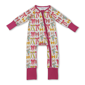 Sibling Matching Casual Eco-Friendly Pajamas Kids Short Sleeve Ruffle Outfit <b>Cute</b> Bow Print Girls Nightwear Set - Product Image 3