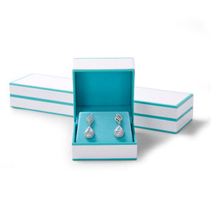 FANXI Custom Logo <b>White</b> Leather Blue Inside Earrings Bracelet <b>Box</b> Jewelry Packaging <b>Box</b> <b>Gift</b> <b>Box</b> - Product Image 3