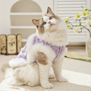 Lollypop Pet Traditional Chinese Style <b>Cat</b> Vest Winter Fleece-Lined Floral Pattern Fold-Lined Buttons Pet <b>Clothes</b> - Product Image 4