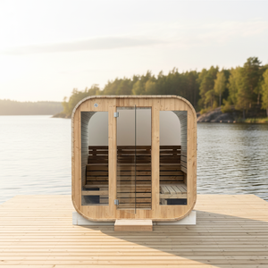 Sauna extérieur en bois massif pour villa, avec système imperméable et chauffage - Product Image 1
