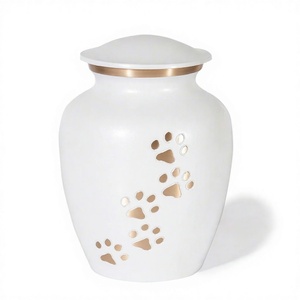 Urne funéraire pour animaux de compagnie, design empreinte de patte dorée, finition blanche, faite à la main, pour cendres de chat ou de chien, design personnalisable, urne en métal. - Product Image 1