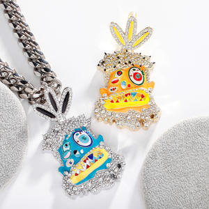 Collier avec pendentif en forme de monstre utopique de dessin animé hip-hop de personnalité euro-américaine XILIANGFEIZI, couleur huile, effet de gouttelettes, pour hommes - Product Image 4