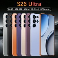 Smartphone S26 Ultra Inde 7,3 pouces 90Hz Android 15 16 Go 1 To 108 MP 8800 mAh Deca Core 5G Double SIM Carte TF Face ID GPS LED HD