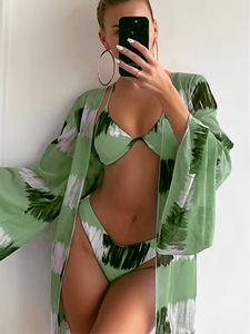 Swimwear OEM ODM Custom <strong>Plus</strong> <strong>Size</strong> Bathing Suit for Women 3 Pieces Swim Suit Halter High Waist Swimwear Pink Floral <strong>Bikini</strong> <strong>Set</strong> - Product Image 4