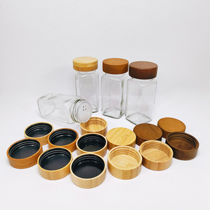 Tapa de botella de bambú y madera para pimienta en polvo, tarro de cristal para condimentos de cocina, tapa de madera de acacia, combinación de botella para especias y condimentos. - Product Image 1