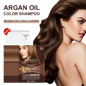 Vente en gros MOKERU Sachet d'huile d'argan 25ml shampooing de coloration permanente teinture capillaire shampooing noir pour femmes hommes couverture grise 100% - Product Image 3