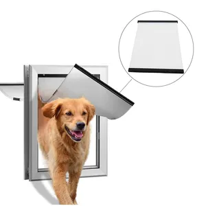 卸売アルミニウム合金ロック可能なデュアルマグネットペットドア部品透明シリコンペット犬猫ドアフラップ