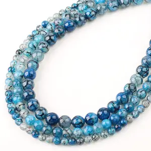 Wholesale High Quality Natural Stone Blue Dragon Vein Agates Loose Round Beads For Jewelry Necklace Bracelet Making