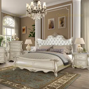 Luxury Bedroom Furniture set White color Bedroom sets Solid wood with Genuine leather head bedroom sets