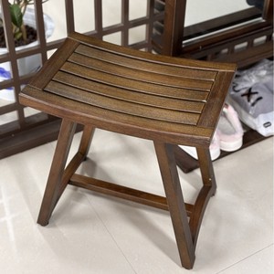 Teak <b>Bathroom</b> <b>Stool</b> Solid Wood Saddle Shape Design Household Shoe Changing Seat Asian Style Durable - Product Image 4