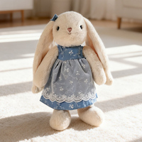Peluche Lapin Personnalisée OEM ODM, Robe Florale en Jean Vintage, Lapin aux Oreilles Tombantes, Animal en Peluche Doux, Poupée Décorative Fantaisie pour Chambre