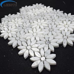 Dipoles Carrara Kristal Yunani Putih Waterjet Pola Bunga Marmer Mosaik Pergerakan Mawar Mosaik - Product Image 5