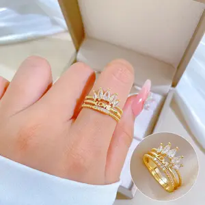 Love Crown Full Diamond Ring For Women Adjustable Opening for Simple Party Couple Copper Zircon Ring