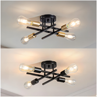Plafonnier LED Industriel Moderne Noir E27/E26, 4 Ampoules, Lampe en Fer IP33 pour Éclairage de Maison et de Bureau