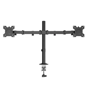 Support noir de bases de bras de moniteur double pour 2 moniteurs écran de moniteur de pôle de stockage de câble pivotant et inclinable de 13 à 27 pouces