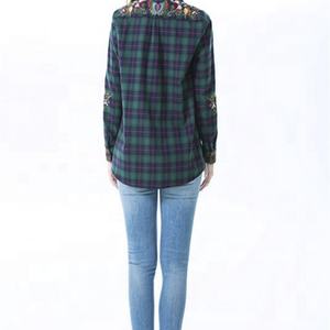 Ropa Casual para Mujer 2023, Camisa a Cuadros con Bordado de Manga Larga, Blusas y Tops para Mujer, S-04, Liso Teñido, Poliéster/Algodón, Corte Regular - Product Image 6