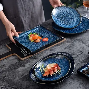 Керамическая посуда для ресторана, столовая посуда в японском стиле с изменением печи, керамическая тарелка с рыбой, домашняя креативная посуда
